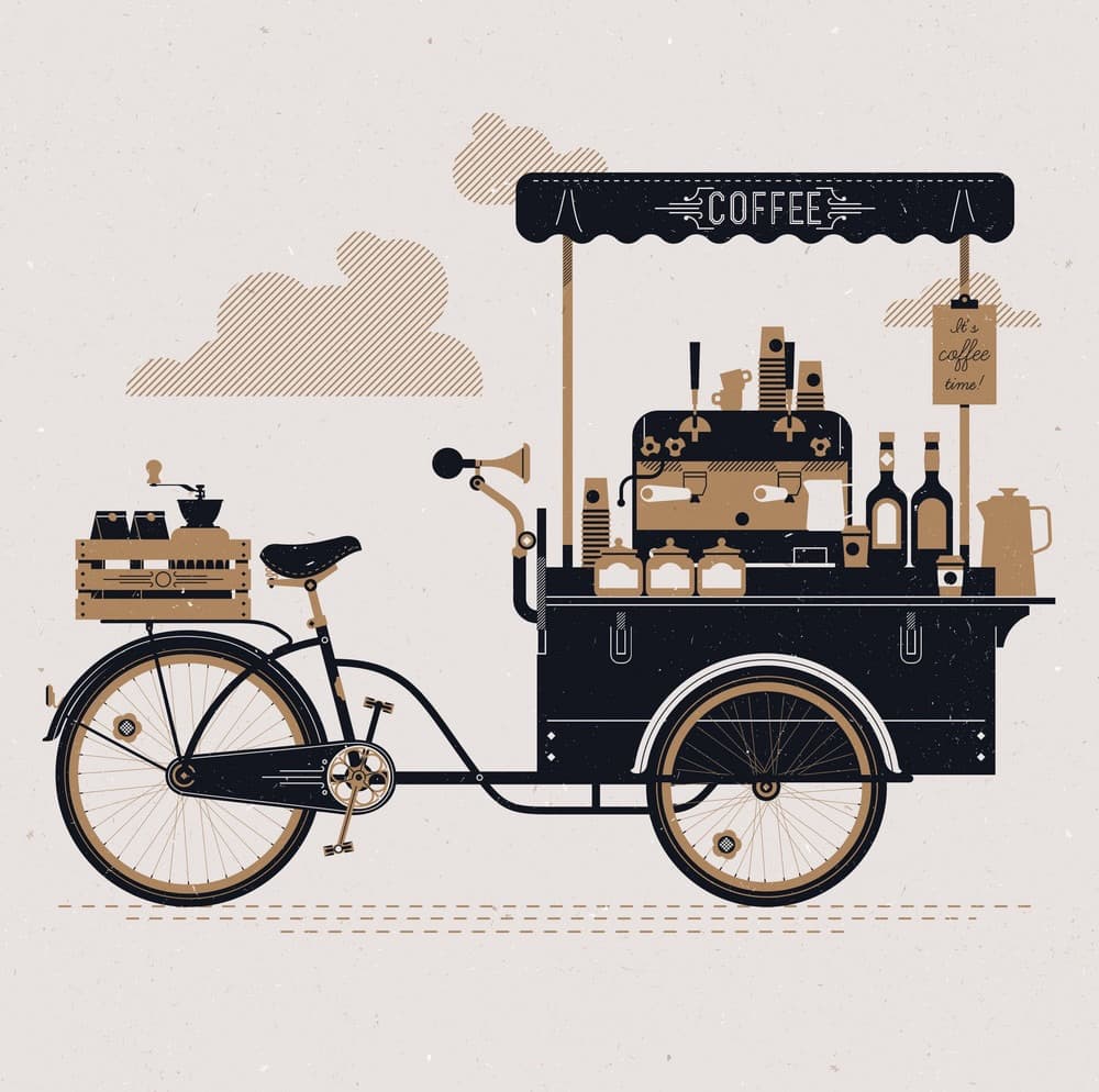 HIOC. vintage coffee cart illustration